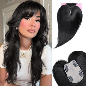 VERNA Real Human Hair Topper 10 Inch 100£¥ Human Hair Toppers for Women with Thinning Hair Large area Coverage Natural Black Hairpiece Wiglet for Daily Wear(8 * 11)