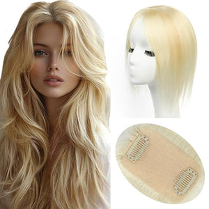 isheeny Hair Toppers For Women Real Human Hair Platinum Blonde 8Inch Human Hair Topper for Women 2 Clips Secure Hold Realistic Artificial-Base Scalp For Changing Your Look