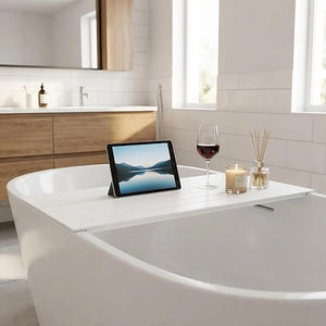 Bathtub Cover 70.8 x 31.5 Folding PVC Bathtub Cover Adjustable Anti-dust Shutter Bath Lid Insulation Bathtub Tray for Most Tubs in Home Bathroom Spa (White)