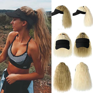 Hat Wig for Women Baseball Cap Wig with Curly Synthetic Hair Extensions Ponytail Cap wig Sun Hat with Hair