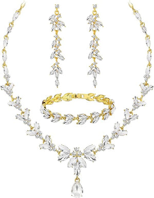 Wedding Jewelry Sets for Bride Bridesmaid Bridal Jewelry Set for Women Wedding Crystal Necklace Earrings Bracelet Set for Party Prom Jewelry