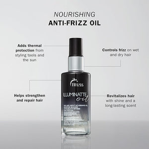 TRUSS Illuminatte Hair Oil - For Damaged Frizzy or Brittle Hair - Nourishing Scented Oil &amp Heat Protectant - Formulated to Soften Strengthen &amp Repair - Add Shine &amp Control (2.02 Fl Oz)