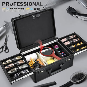 Barber Case with Clippers Sliding Tray Profesional Barbers Briefcase Tool Case Barber Cases for Clippers and Supplies Hair Scissors Trimmer Organizer Salon Grooming Hard Travel Suitcase