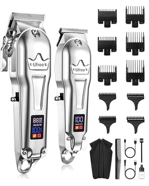 Ufree Hair Clippers for Men Professional Barber Clippers and Trimmers Set Cordless Hair Clippers for Hair Cutting Kit with LED Display Electric Hair Trimmer Gifts for Men Silver