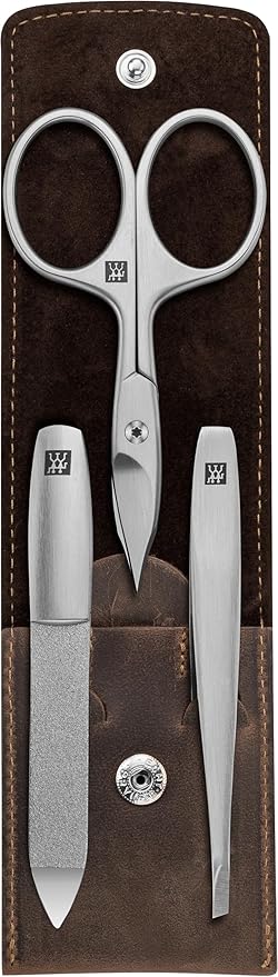 ZWILLING Beauty TWINOX 4-pc Manicure and Pedicure Set with Brown Leather Case, Travel Size Set for Hands and Feet, Nail Care, Genuine Leather