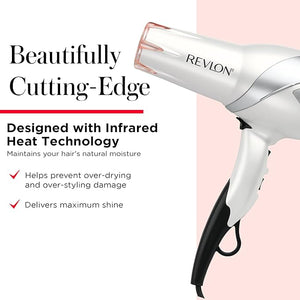 REVLON Infrared Hair Dryer with Diffuser &amp Concentrator - Ionic Ceramic Blow Dryer for Frizz Control Shine Soft Hair &amp Moisture Protection - 1875W Professional Salon-Quality (White)