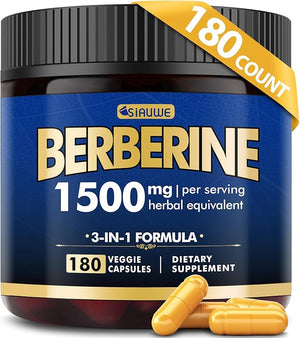 Berberine Supplement High Strength Berberine 1500MG 180 Caps - Plus Citrus Bergamot Berberine HCI Root Supplements - Metabolic AMPK Support Healthy Weight Management - Vegan Organic Non-GMO