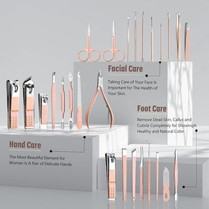 Professional Manicure Kit - 26 in 1 Pedicure Kit with Nail Clippers, Stainless Steel Nail Care Set for Women - Pink