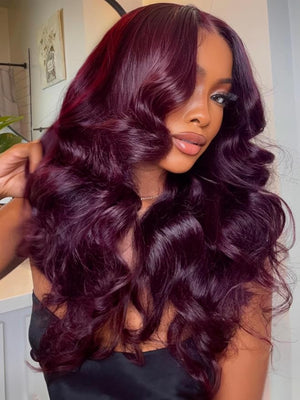 Beauty Forever Bye Bye Knots Black Cherry Loose Body Wave Glueless Wigs Human Hair Pre Plucked Pre Cut 7x5 Lace Front Drawstring Wig with Face Framing Layers Put on and Go Wig 180% Density 24inch
