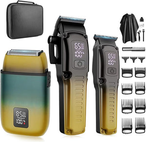 Professional Barber Hair Clippers Trimmer Shaver Set for MenCordless Hair Cutting Kit &amp Zero Gap T-Blade Trimmer &amp 8500 RPM Electric Shaver Combo with EVA CaseMens Gift