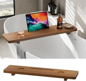 Premium 1.2IN Thickened African Solid Teak Bathtub Tray 35¡± Waterproof Bath Caddy with Adjustable Legs Bathtub Accessories Fits Most Bath Tubs