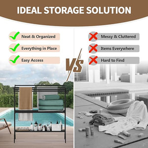 Freestanding Poolside Towel Rack Outdoor-All In One Rack Provide SeparateSimultaneous Storage For Float Holder And Towel Drying With Compact Design Small Footprint Nice For Pool AreaBeachHot Tub...