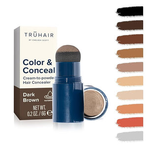 TRUHAIR Color &amp Conceal Waterproof Root Touch Up Hair Color Concealer - Hair Cover up for Gray Coverage and Hairline Filling - 11 Hair Colors Available (Dark Brown)