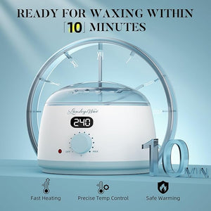 LANSLEYWAX Digital Waxing Kit for Women Men - Blue Waxing Machine with 39 Accessories - Hard Wax Kit for Arms Legs Brazilian Bikini Facial Sensitive Skin Wax Warmer Hair Removal for Home/Salon Use