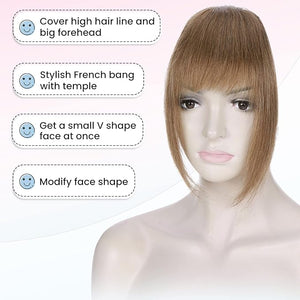 Hairro Clip-In Bangs Human Hair French Bangs Flat Front Fringe Hairpiece For Women 14g #06 Light Brown