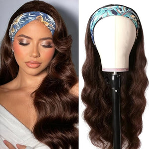Chocolate Brown Headband Wig Human Hair for Women 12 Inch 180% Density Body Wave Headband Wigs Glueless Human Hair Wig(#4 Body Wave)