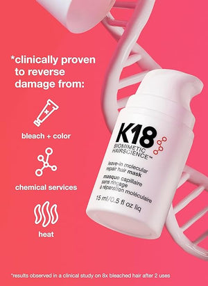 K18 Leave-In Molecular Hair Mask Repairs Dry or Damaged Hair Reverse Hair Damage from Bleach Color Chemical Services &amp Heat