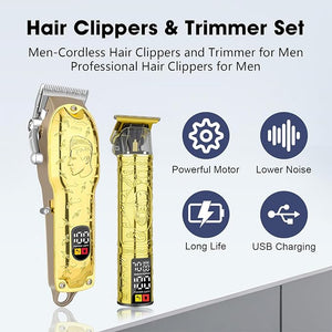 Men¡¯s Gold Hair Clippers Cordless Professional Barber Clippers &amp Trimmers with LED Display Long Runtime Electric Grooming Kit for Haircuts &amp Beard TrimmingGift for Husband Father Boyfrie