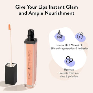 Juwel Cosmetics Luminizing Lip Gloss ? Hydrating &amp; Moisturizing for Dry Lips with Beeswax, Castor Oil &amp; Vitamin E, Smooth Finish Tinted Lip Gloss for Women, Vegan, Tempted