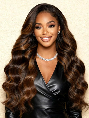 YIROO Bye Bye Knots 7x5 HD Lace Glueless Wig Human Hair Highlight Ombre Brown Body Wave Wig with Elastic Drawstring Pre Cut Pre Plucked Pre Bleached Invisible Knots Put On and Go 150% Density 18Inch