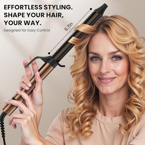 0.75-inch Long Barrel Curling Iron ? Ceramic Extra-Long Wand for Smooth Curls &amp Lasting Beach Waves. Features Fast Heat-up Adjustable Temperature Settings