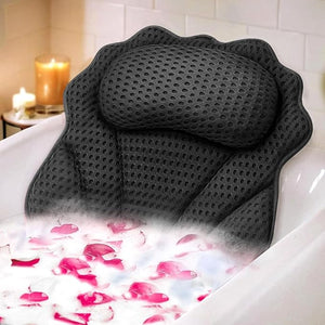 Bath Pillow RUVINCE Ergonomic Luxury Bathtub Pillow with HeadNeck Shoulder and Back Support 4D Bath Pillows for tub with 6 Powerful Suction Cups Fits All Bathtub Spa Tub Hot Jacuzzi (Black)