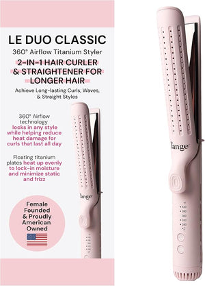 L'ANGE HAIR Le Duo Grande 360¡Æ Airflow Styler | 2-in-1 Curling Wand &amp Titanium Flat Iron Professional Hair Straightener and Curler with Cooling Air Vents to Lock in Style (Blush)