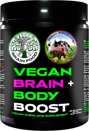 Vegan Brain &amp Body Boost: The Cherry On Top of A Plant-Based Lifestyle | Working Intelligence | Anti-Aging | Physical Fitness | Vegan Amino Acids - Creatine Taurine &amp Beta Alanine | 40 Servin