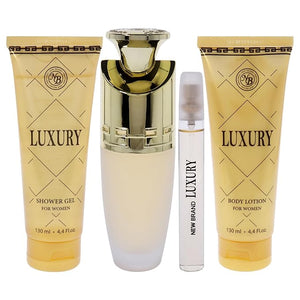 New Brand Luxury for Women - 4 Pc Gift Set 3.3oz EDP Spray 4.4oz Shower Gel 4.4oz Body Lotion 0.5oz EDP Spray