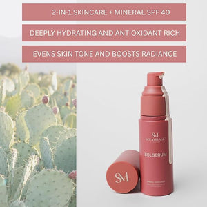 Solserum Mineral Sunscreen SPF 40?Dermatologist-Formulated Facial SPF Serum with Non-Nano Zinc Oxide Niacinamide &amp Antioxidants?Lightweight Tint to Sheer Application No White Cast Dewy Finish