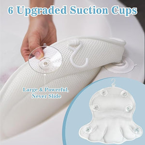 Bath Pillow Luxury Bathtub Pillow - Bath Pillows for Tub Neck and Back Support Ergonomic Tub Pillow for Bath with 4D Air Mesh + 6 Strong Suction Cups Great Spa Gifts Bathtub Accessories