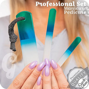 GLADZY Genuine Czech Glass Nail File Set - Callus Remover Foot Rasp Double Sided Different Grit Surface Professional Manicure and Pedicure Tools for Natural Nails Nail Shaper Ethically Made in EU