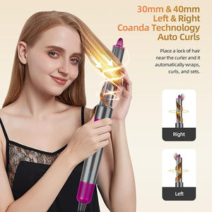 T-GOGO Hair Dryer Brush Professional: 6 in 1 Hot Air Hair Styler &amp Dryer Set Powerful Hair Air Curling Iron High-Speed Negative Ionic Blow Dryer Auto-Wrap No Heat Damage (Red)