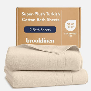 Brooklinen Super-Plush Turkish Cotton Bath Sheets - Set of 2 - Cotton, 820 GSM, Highly Absorbent, Machine Washable, Perfect for Home &amp; Bathroom (40" x 65", Vanilla)