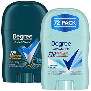 Degree Travel Deodorant Variety 72-Pack (36 Cool Rush + 36 Shower Clean) ? 72H Body Heat Activated Mini Antiperspirant, 0.5 Oz Ea