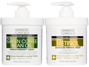 Advanced Clinicals Retinol Body Cream + Green Coffee Bean Oil Thermo - Firming Body Lotion 2pc Skincare Set For Women &amp Men | Body &amp Face Moisturizer Set Helps Improves Appearance Of Crepey Sk