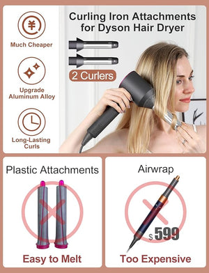 Automatic Curling Wands Attachments with 2 Curlers for Dyson Supersonic Hair Dryer Airwrap Waver Styling Iron Tool Blow Dryer Accessories Set Detangling Comb and Heat-Resistant Glove