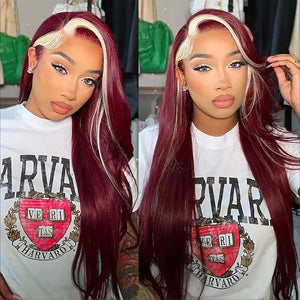 Melody Silver Red Mixed Color Ombre Synthetic Lace Front Wigs Natural Wave Heat Resistant Fiber Hair for Women 24''