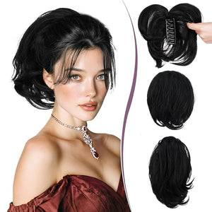 RUWISS Claw Clip Short Human Hair Ponytail Extension with Bendable Metals for DIY Styles Straight Messy Bun Hair Piece for Women Hairpieces for Daily Wear 9 Inch Black