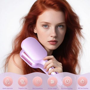 Wave Curling Iron 1.57 Waver Curling Wand with 4 Temp Settings 30S Fast Heating Curling Wand 20 Million Negative Ions Ceramic Hair Waver Anti-Scalding Anti-Tangle Auto Power Off (Purple)