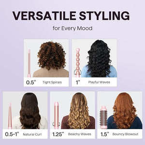 Wavytalk 5 in 1 Curling IronCurling Wand Set with Curling Brush and 4 Interchangeable Ceramic Curling Wand(0.5¡±-1.25¡±)Instant Heat UpInclude Heat Protective Glove &amp 2 Clips (Pink)