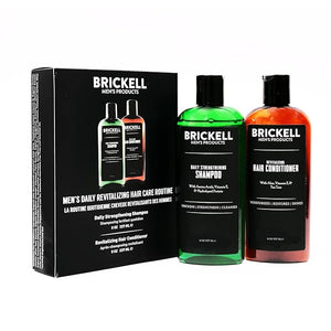 Brickell Men's Daily Revitalizing Hair Care Routine Shampoo and Conditioner Set For Men Mint and Tea Tree Oil Shampoo Strength and Volume Enhancing Conditioner Natural and Organic Gift Set