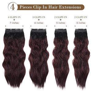 REECHO Hair Extensions 4PCS Clip in Hair Extensions HE001 Natural Soft Synthetic Hairpieces for Women Dark Burgundy