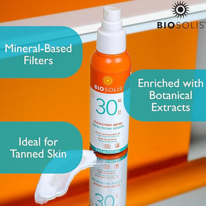 Biosolis Sun Spray SPF 30 - Sunscreen Spray Conditions the Face and Body - Mineral-Based Filters - Protects Against Harmful Rays - Ideal for Tanned Skin - No White Marks - Non-Greasy - Vegan - 3.4 oz