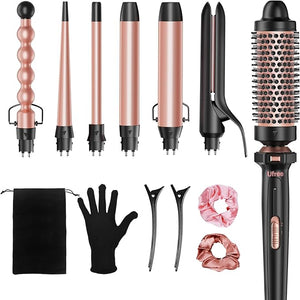 Ufree 7-in-1 Curling Iron Set with Interchangeable Ceramic Barrels Curling Wand Set with Thermal Brush Hair Straightener and Wand Curling Iron Versatile Styling Hair Curlers Set Gifts for Women