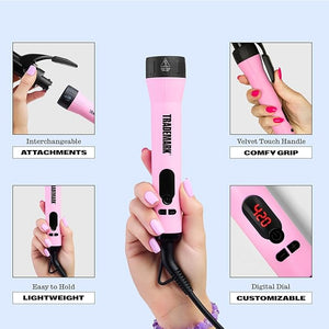 Trademark Beauty Interchangeable Iron Styling Kit - 3 in 1 Curling Iron Hair Waver and Curling Wand Hair Styling Tool 1 Inch Barrels Mood - Pink/Black