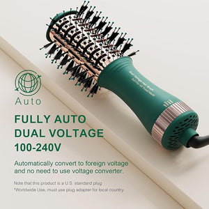 Dual Voltage Travel Hair Dryer Brush Mini Hot Air Hair Styling Tool, 110-240V European Oval Shape Jet Brush, 2 Inch Lightweight Design &amp; Universal Plug, Easy Pack Worldwide
