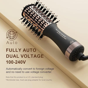 Dual Voltage Blow Dryer Brush Travel Hair Dryer Brush in One2 inch Oval Shape Hot Air BrushTravel Hair Tools/Volumizer/Straightener/CurlerEuropean Blow Dry Brush with Universal Adapter