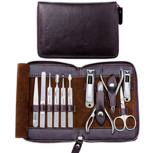 FAMILIFE Manicure Set Nail Clippers Set Professional Manicure Kit 11 in 1 Stainless Steel Pedicure Tools Nail Kit Mens Grooming Tool with Portable Leather Travel Case Dark Violet Birthday Gifts