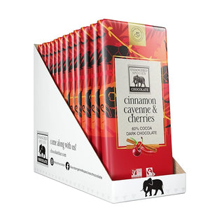 Endangered Species Natural Dark Chocolate Bar with Cinnamon Cayenne and Cherries 3 Ounce - 12 per case.